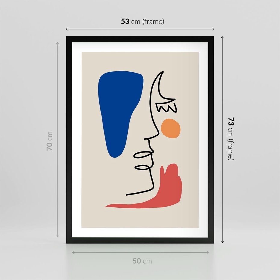 Plakat w ramie 50x70 - Rozbijające Symfonie Form - abstrakcyjny obraz, przypomina twarz - rama czarna