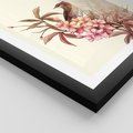 Plakat w ramie 50x70 - Kwiatowe Zanurzenie - japońska sztuka, ptak - rama czarna