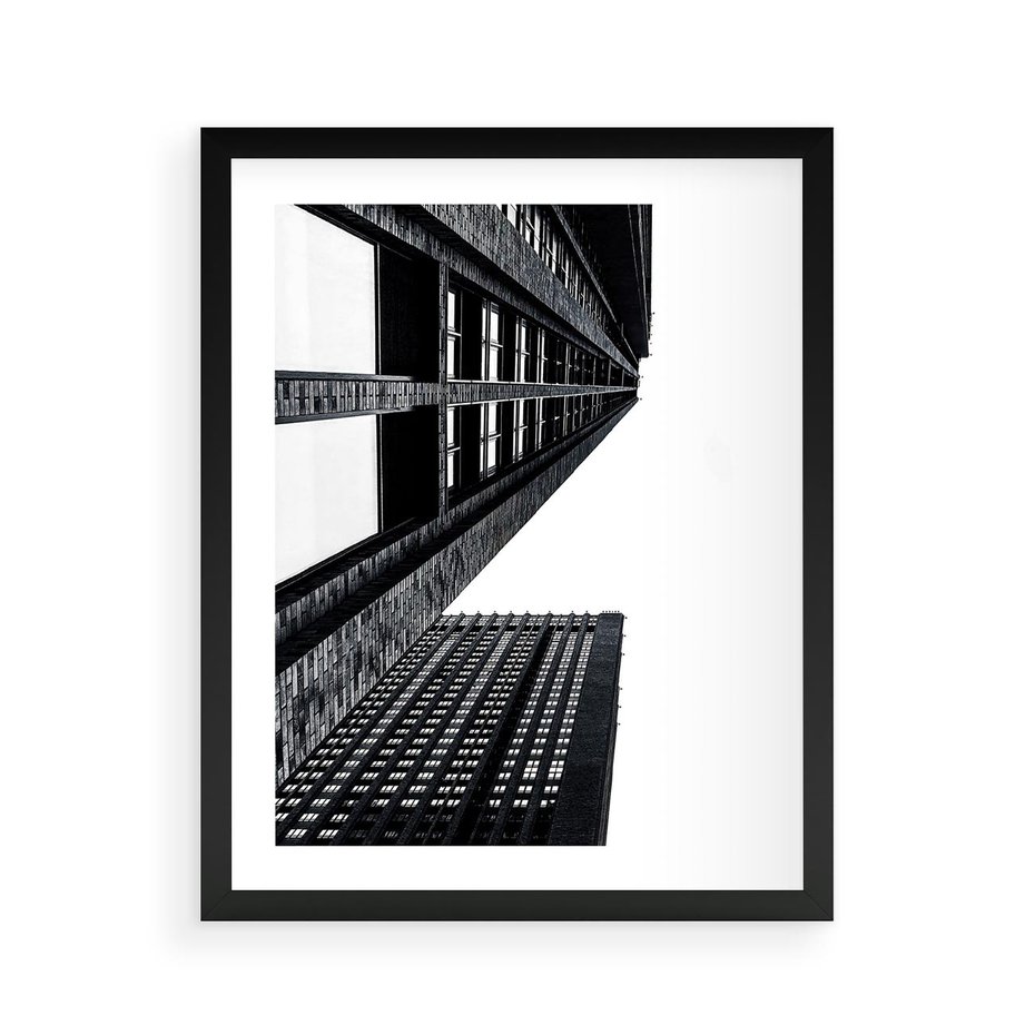 Plakat w ramie 40x50 - Geometryczna Asymetria - architektura, czarno białe zdjęcie - rama czarna