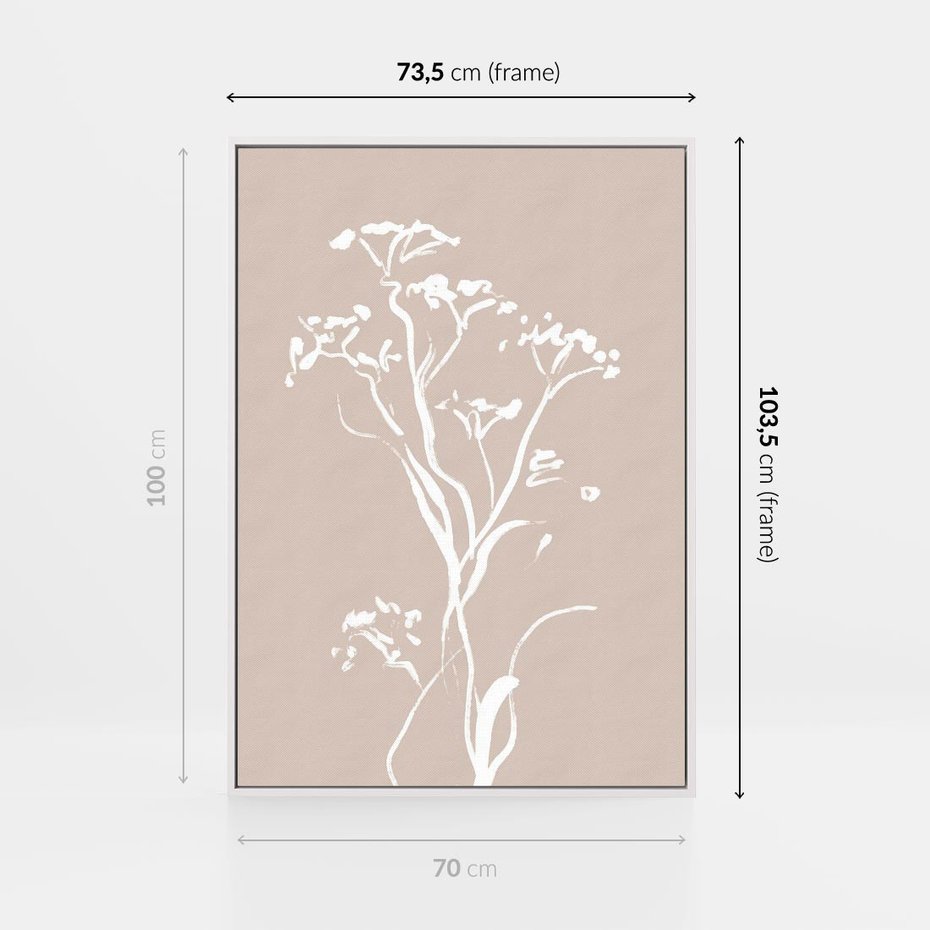 Obraz w ramie 70x100 - Harmonijne Mini Boho - minimalistyczny delikatny obraz, beżowe odcienie - rama biała