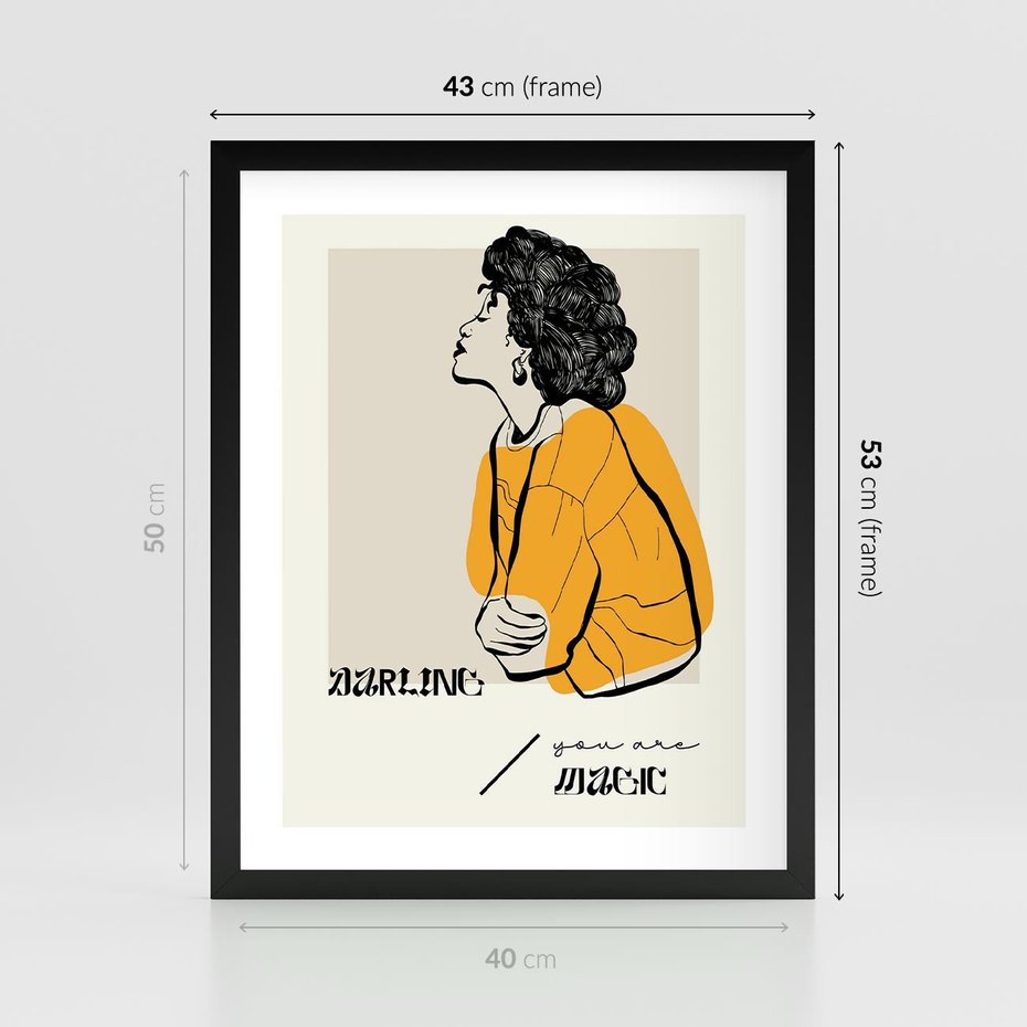 Plakat w ramie 40x50 - Siła Kobiety: Plakat ze Szkicem - kobieca grafika, plakat - rama czarna