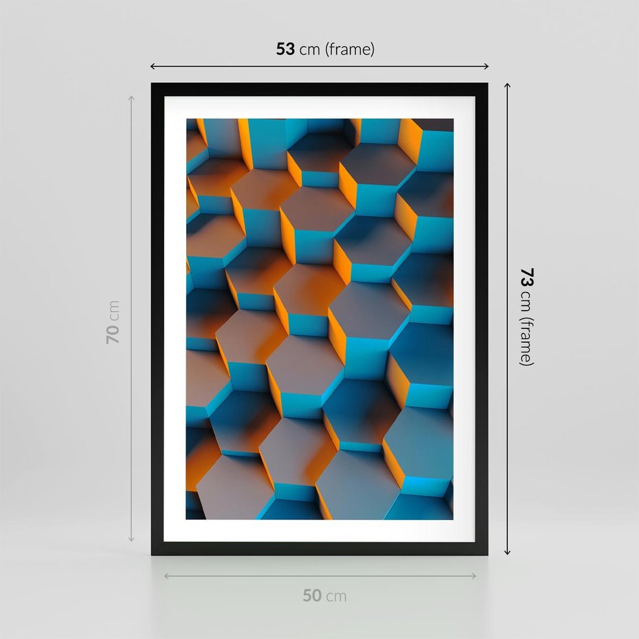 Plakat w ramie 50x70 - Trójwymiarowa Gra - geometryczna, 3D - rama czarna