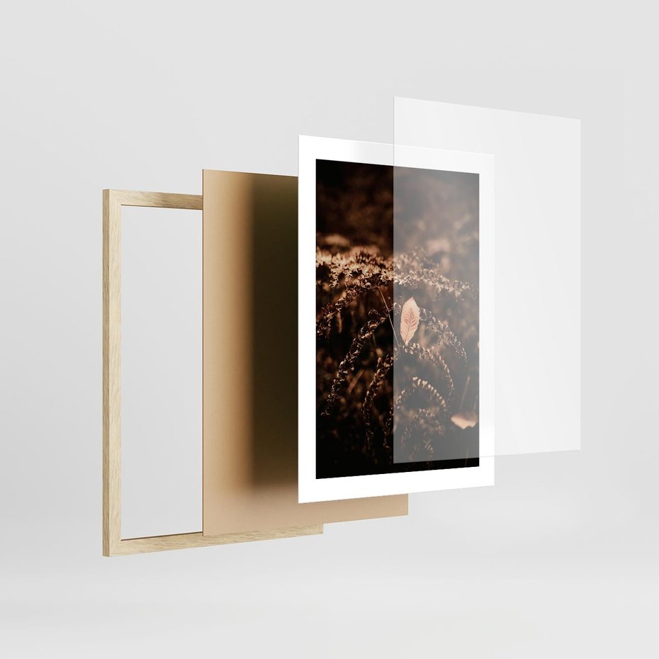Plakat w ramie 30x40 - Gałęzie i Liść w Brązowej Tonacji - suche gałęzie, liść - rama drewno