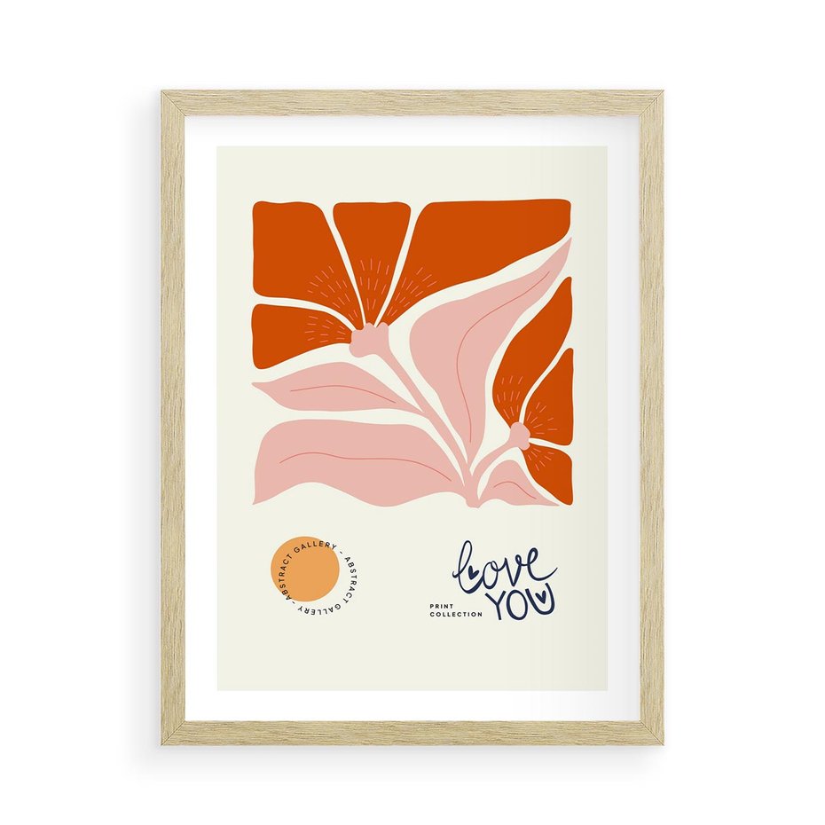 Plakat w ramie 50x70 - Miłość w Kwiatowym Sercu - kwiaty, miłość - rama drewno