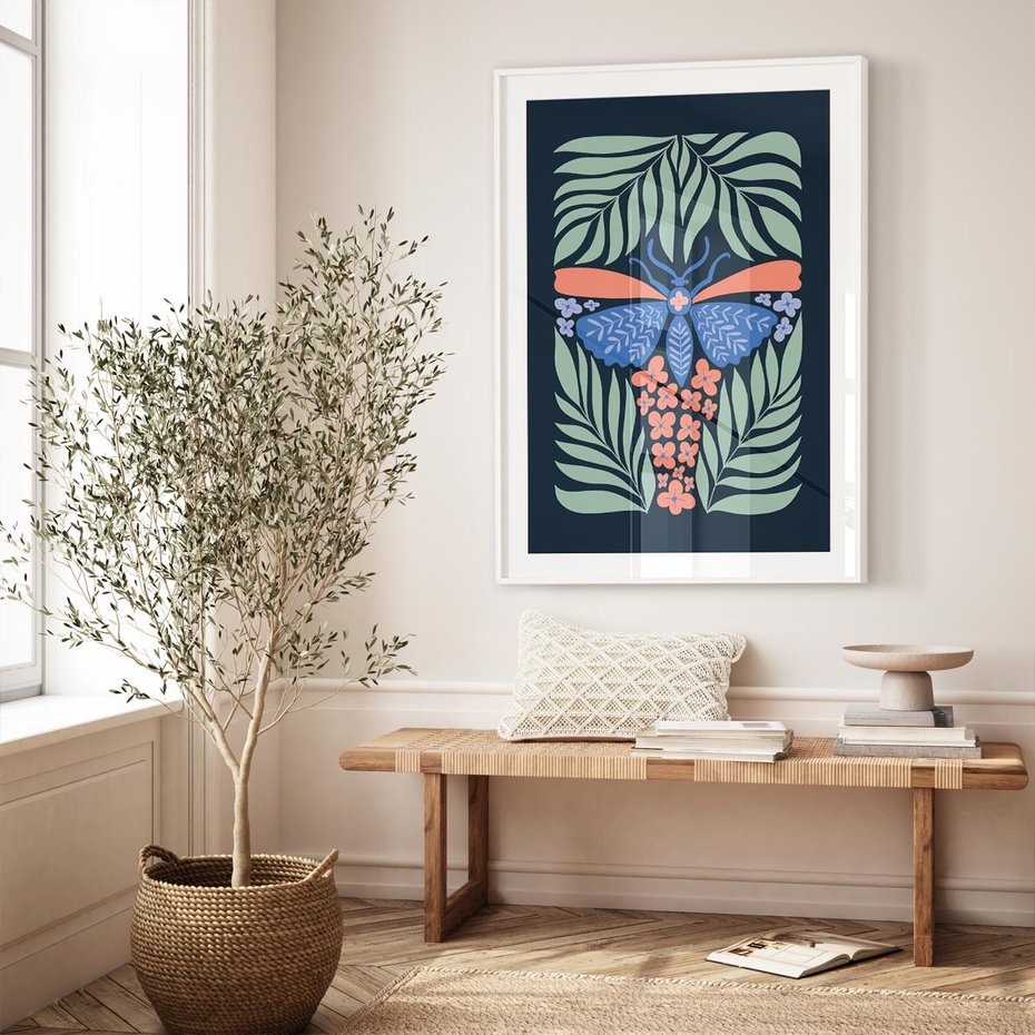 Plakat bez ramy 30x40 - Granatowa Noc - granatowe tło, abstrajcyjna ćma