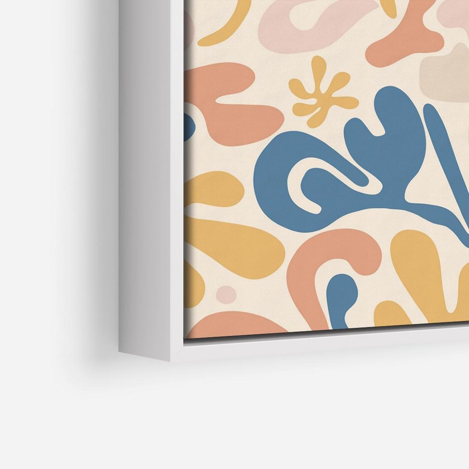 Obraz w ramie 80x80 - Symfonia Radosnych Barw - abstrakcyjne pastelowe formy, nowoczesna grafika w stylu boho - rama biała