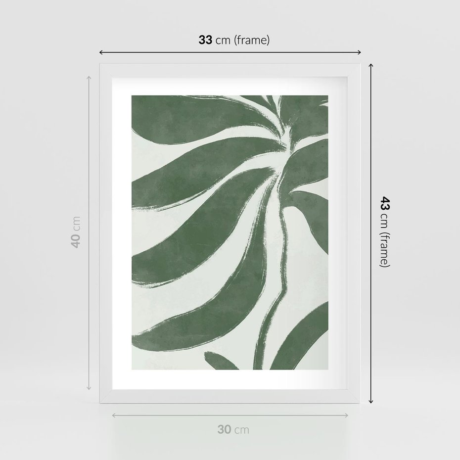 Plakat w ramie 30x40 - Zieleń Wewnętrznego Spokoju - zielony plakat, roślinne inspiracje - rama biała