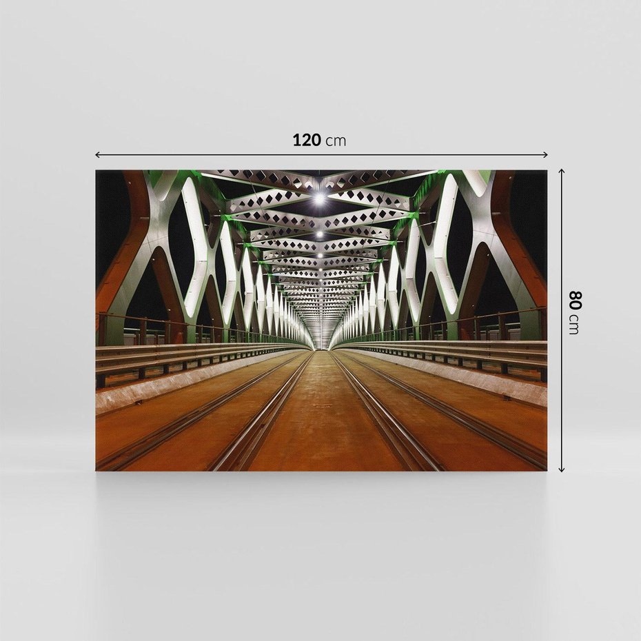 Obraz na płótnie 120x80 - Most kolejowy w nocy - most, kolej