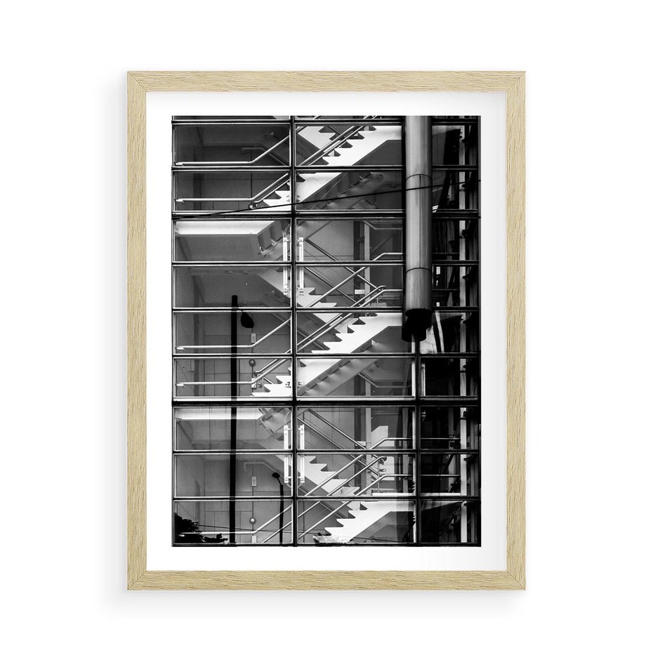 Plakat w ramie 50x70 - Schody do architektonicznej przestrzeni - schody, architektura - rama drewno