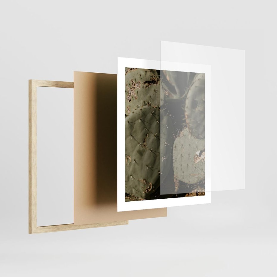 Plakat w ramie 40x50 - Urok Egzotyki - kaktusy, boho - rama drewno