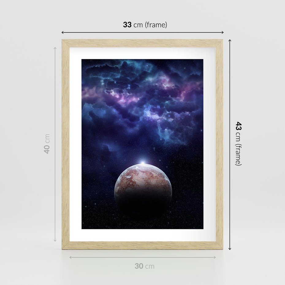 Plakat w ramie 30x40 - Kosmos - Ziemia i Księżyc - kosmos, ziemia - rama drewno