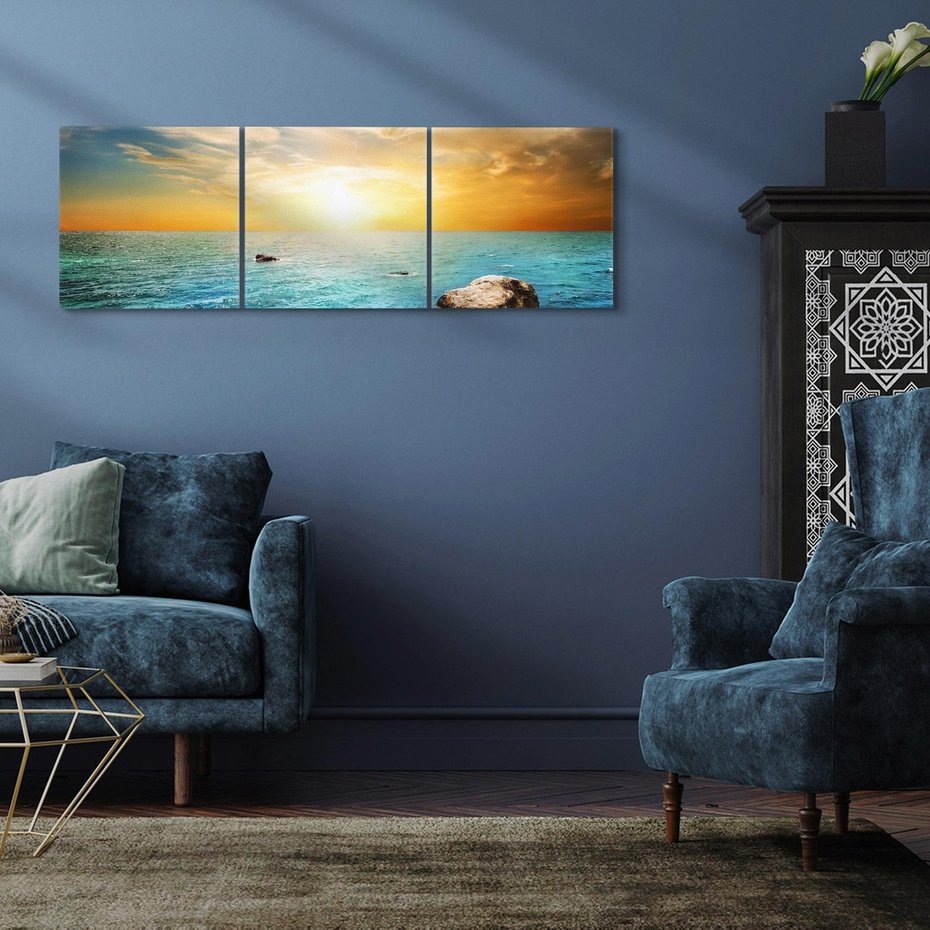 Obraz na płótnie 150x50 - Zachód słońca na plaży - plaża, zachód