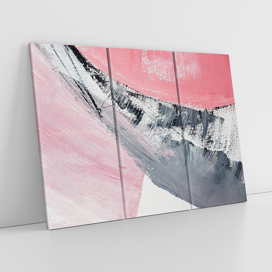 Obraz na płótnie 120x80 - Kontrastujący Ruch Emocji - abstrakcyjne pasy farby, kolory róż szary czarny