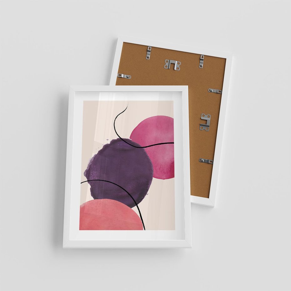 Plakat w ramie 30x40 - Migotliwe Widzenia - abstrakcyjne akwarelowe plamy, nieregularne linie - rama biała