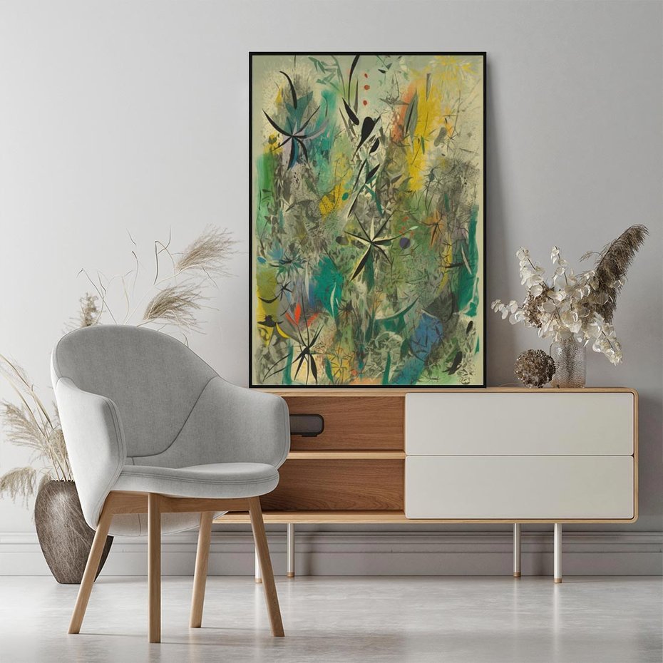 Obraz w ramie 70x100 - Tajemnicze Konstrukcje Form - abstrakcyjny obraz, mnogość kolorów - rama czarna