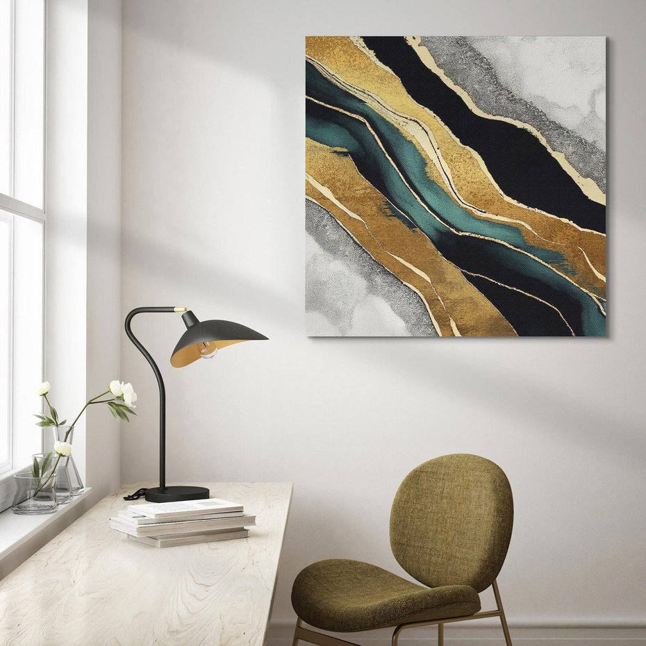 Obraz na płótnie 50x50 - Refrakcje płynącej rzeczywistości - jak marmurowa rzeka, linie złota