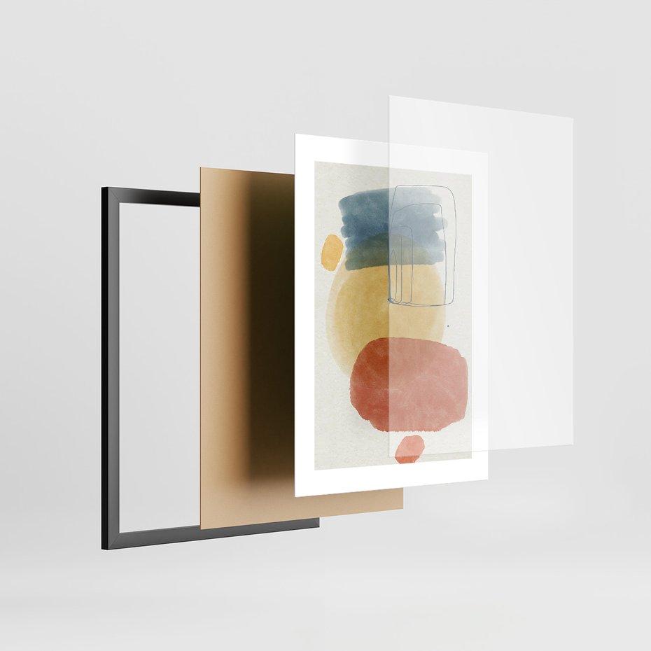 Zestaw obrazy w ramie 50x70 galeria - Geometryczne, plamy, kolorowe - rama czarna