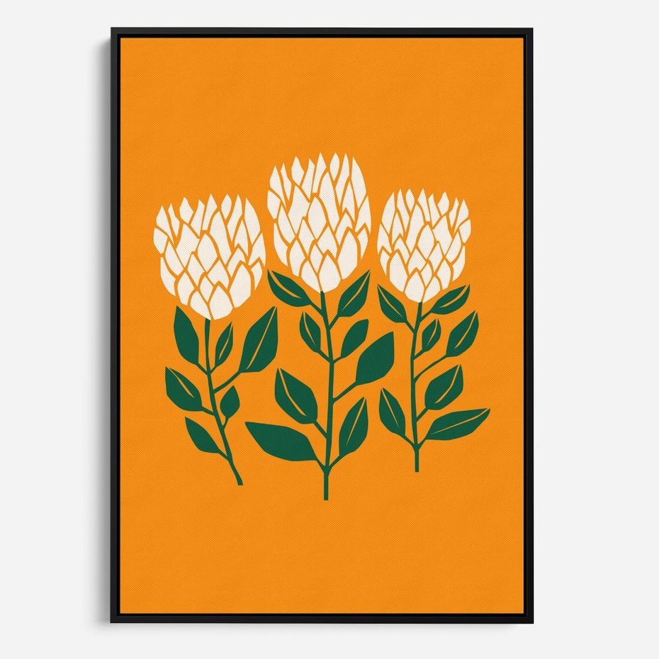 Obraz w ramie 70x100 - Kolorowe Impresje - abstrakcyjna kwiatowa kompozycja, żółte mocne tło - rama czarna