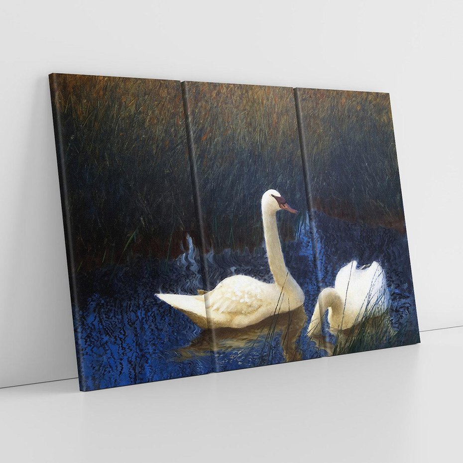 Obraz na płótnie 120x80 - "Łabędzie w trzcinach" (1907) Bruno Liljefors - Reprodukcja - reprodukcja, obraz na płótnie