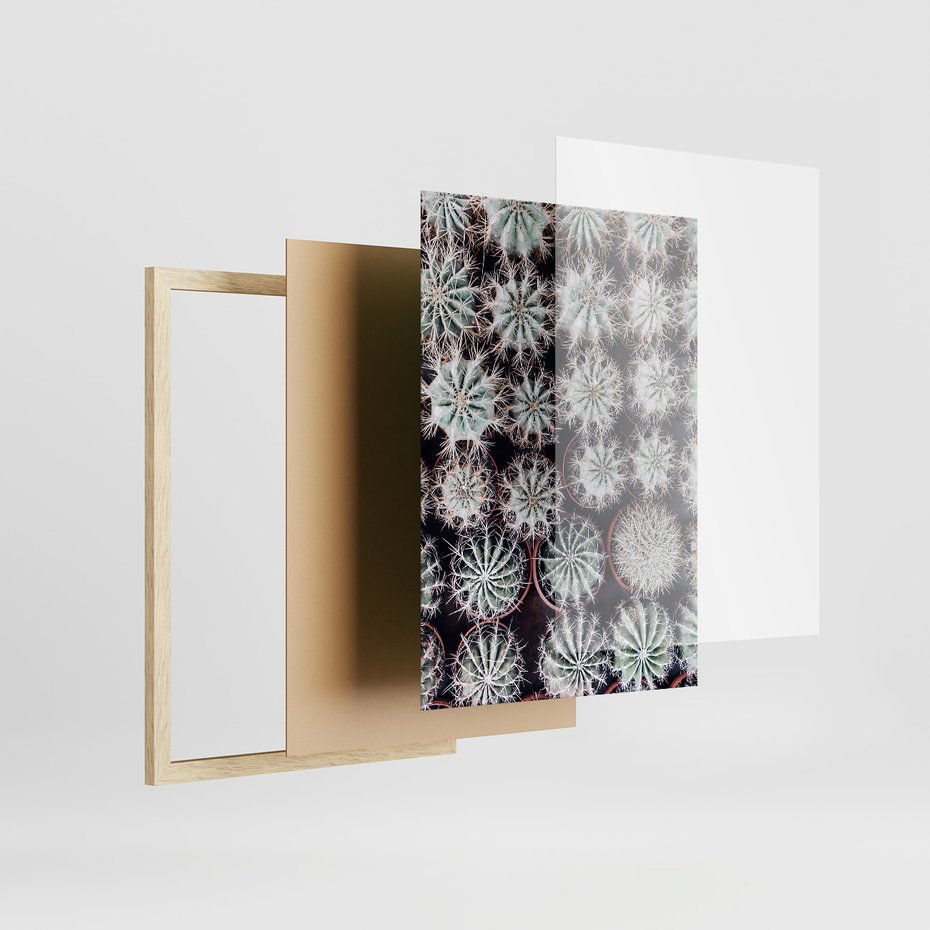 Zestaw obrazy w ramie 40x50 galeria - Kaktusy, liście, boho - rama drewno