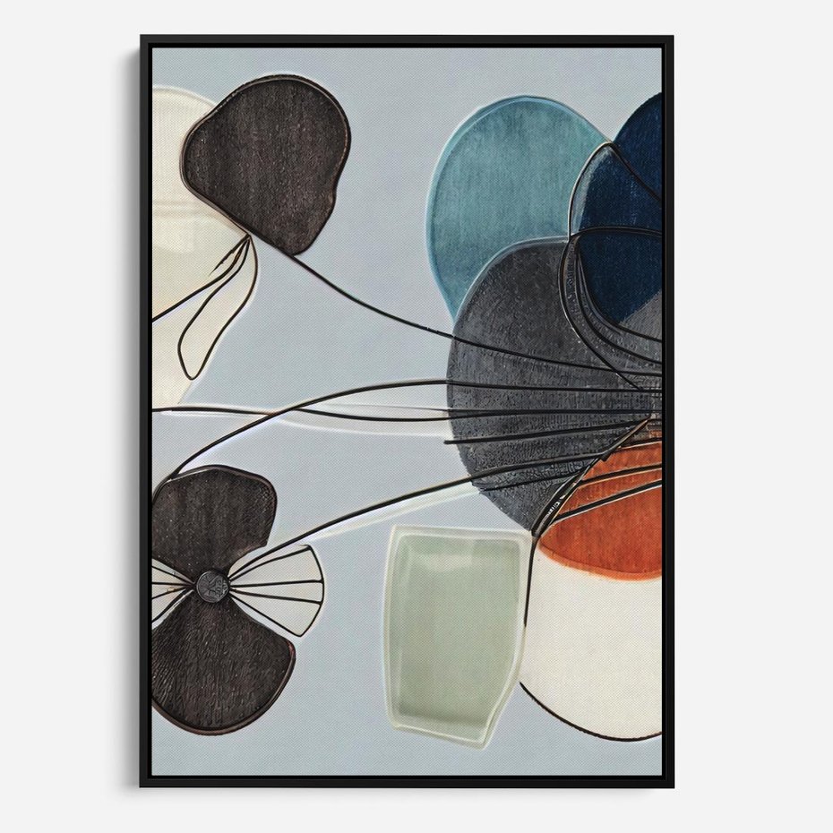 Obraz w ramie 70x100 - Plamy w Niebieskim - sztuka abstrakcyjna, linie - rama czarna