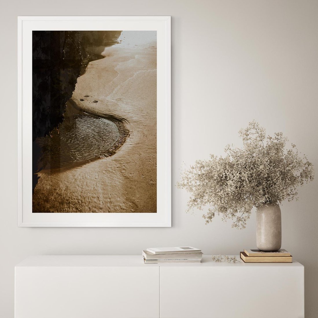 Plakat w ramie 30x40 - Relaksujący Raj - plaża, morze - rama biała