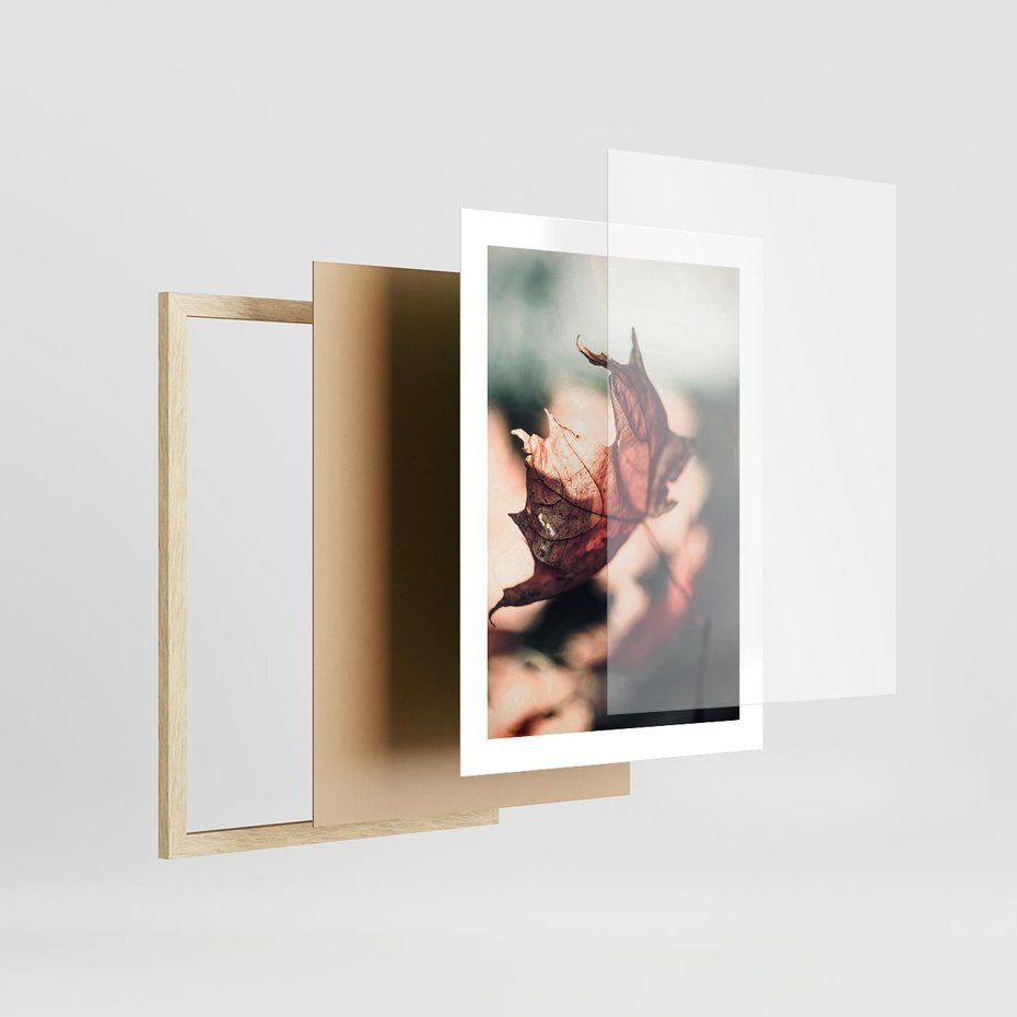 Plakat w ramie 30x40 - Liść w Jesieni - jesienny liść, czerwony - rama drewno