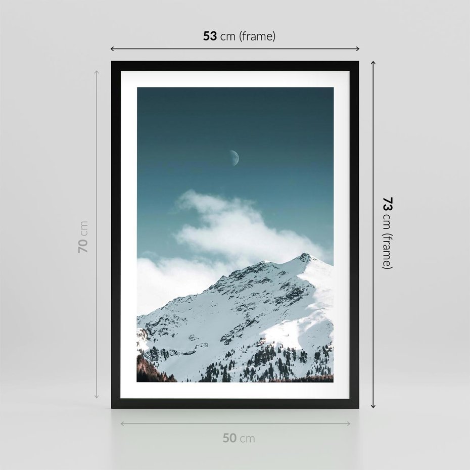 Plakat w ramie 50x70 - Nocna Magia w Górach - fotografia, śnieg - rama czarna