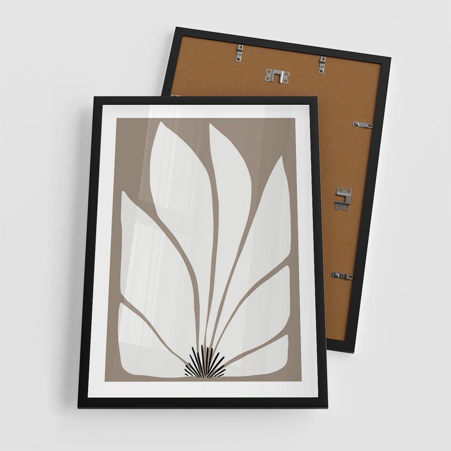 Plakat w ramie 50x70 - Ekspresyjne Kontury - abstrakcyjny kwiat, beże i brązy - rama czarna