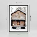 Plakat w ramie 50x70 - Śnieżny Ustronny Raj - domek w górach, śnieg - rama czarna