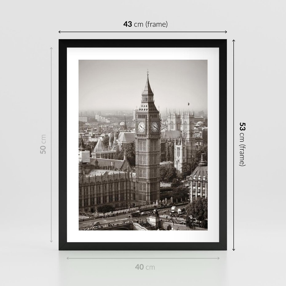 Plakat w ramie 40x50 - Magiczna esencja Londynu: Big Ben i miasto - Big Ben, Londyn - rama czarna