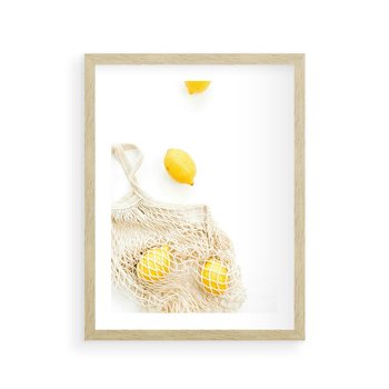 Plakat w ramie 50x70 - Cytrynowa Siatka - cytryny, materiałowa siatka - rama drewno