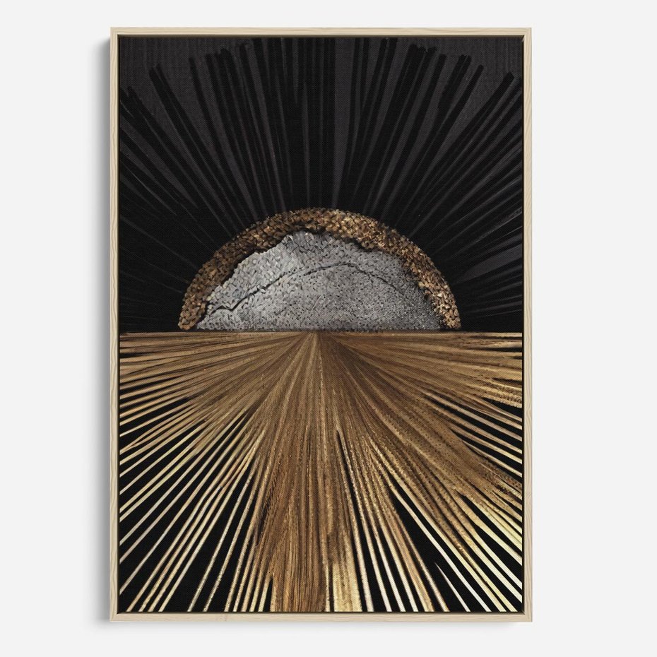 Obraz w ramie 80x120 - Metaliczne Boho Abstrakcje - boho, słońce - rama drewno