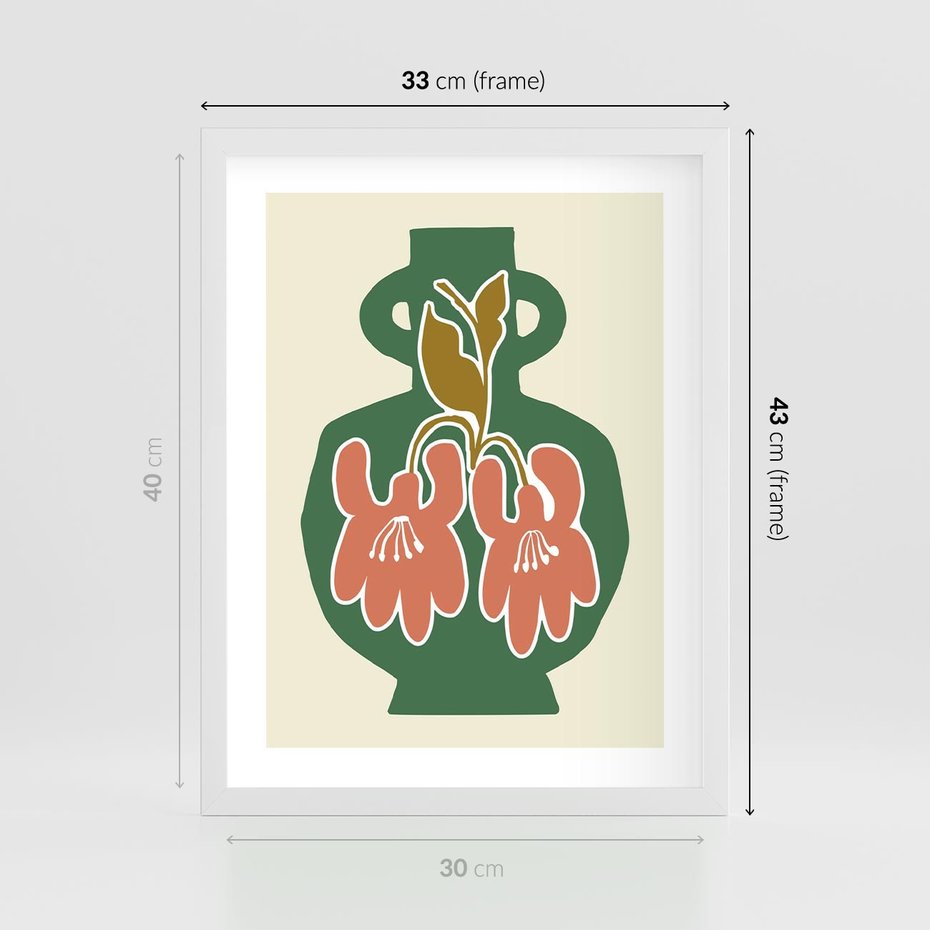 Plakat w ramie 30x40 - Kreatywne Impulsy - boho styl, wazon - rama biała