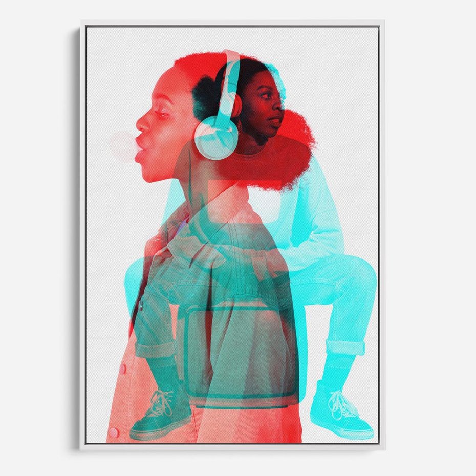 Obraz w ramie 70x100 - Rytmy Wspomnień - kolaż zdjęć, kobieta - rama biała