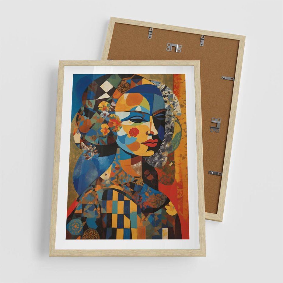 Plakat w ramie 50x70 - Impresje Cichego Szeptu - abstrakcyjny obraz, portret kobiety - rama drewno