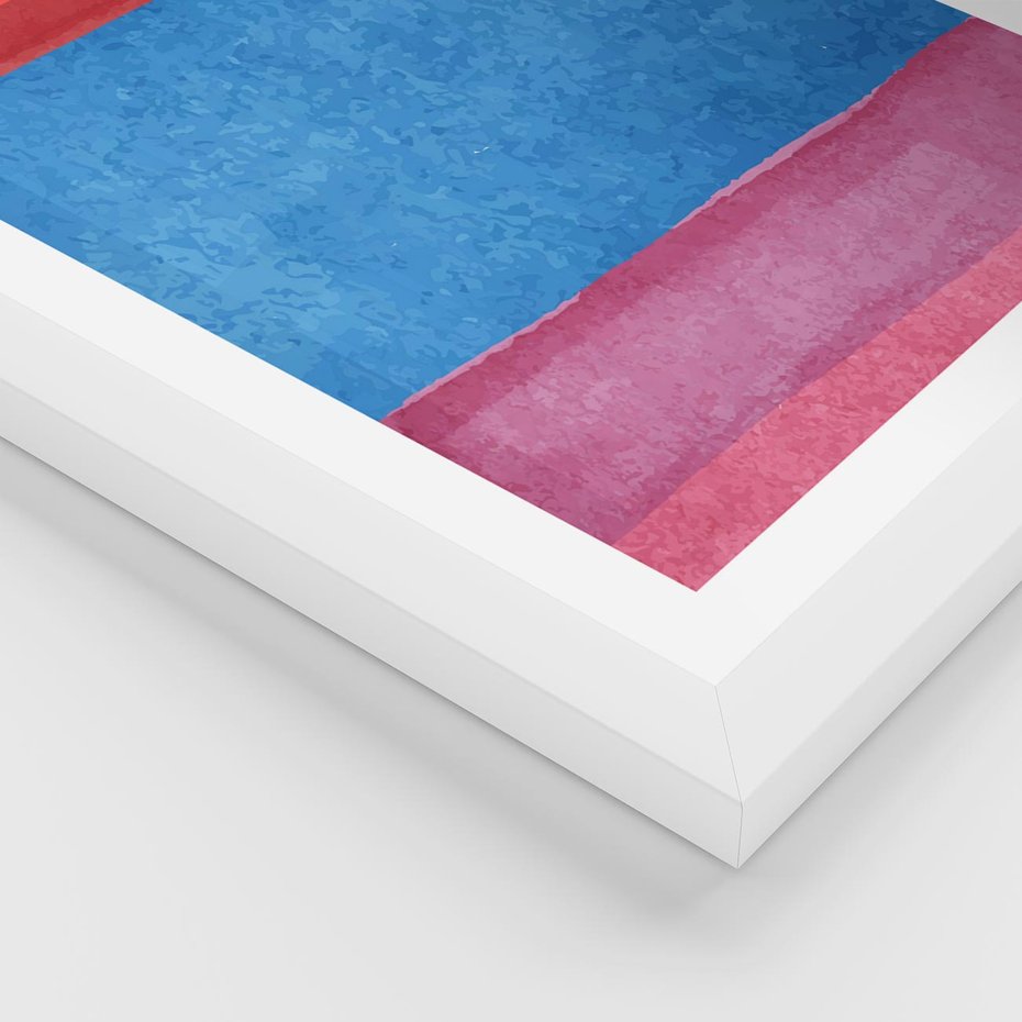 Plakat w ramie 40x50 - Migocące Formy - kolorowe akwarelowe pasy, odcienie czerwień - rama biała