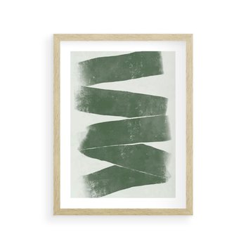 Plakat w ramie 30x40 - Zielone Refleksje - abstrakcja, zgaszony zielony kolor - rama drewno