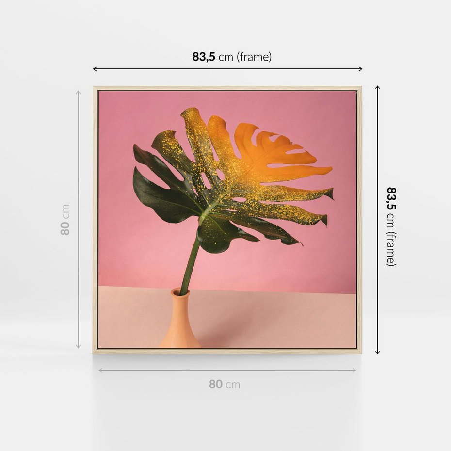 Obraz w ramie 80x80 - Egzotyczna monstera - monstera, liść - rama drewno