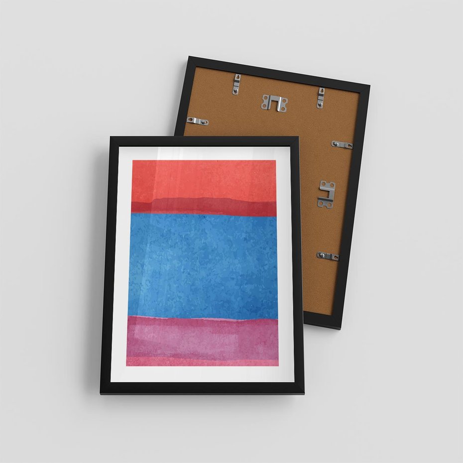 Plakat w ramie 30x40 - Migocące Formy - kolorowe akwarelowe pasy, odcienie czerwień - rama czarna