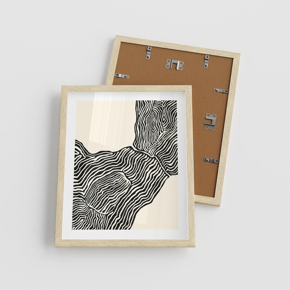Plakat w ramie 40x50 - Migoczące Kontury - boho plakat, rycina - rama drewno