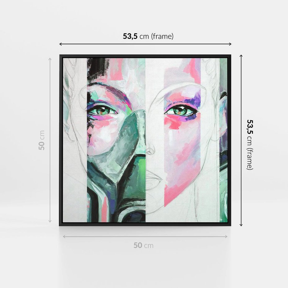 Obraz w ramie 50x50 - Niezakończona Piękność - abstrakcyjny obraz olejny, portret kobiety - rama czarna