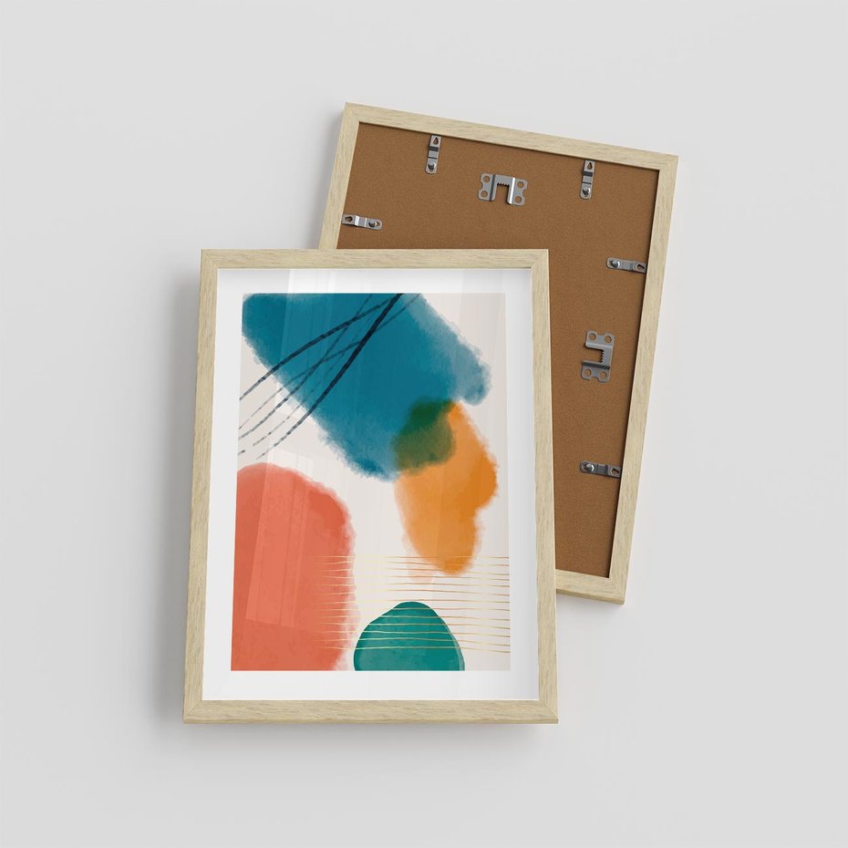 Plakat w ramie 30x40 - Migotliwe Pochwycenia - abstrakcyjne kolorowe plamy, akwarela - rama drewno