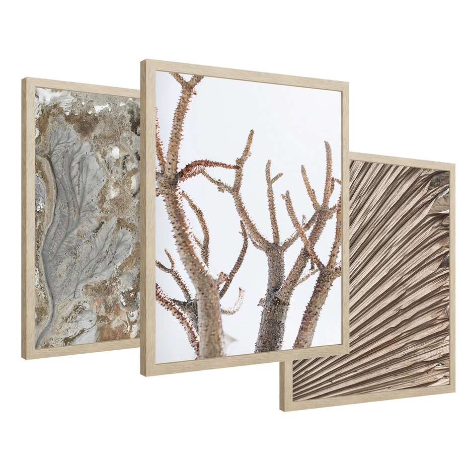 Zestaw obrazy w ramie 40x50 galeria - Minimalizm, beż, boho, suche - rama drewno