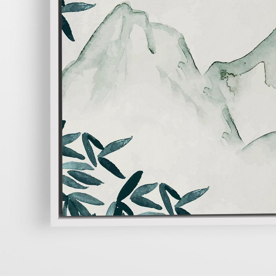 Obraz w ramie 80x80 - Słońce nad Górami - japoński krajobraz, góry - rama biała