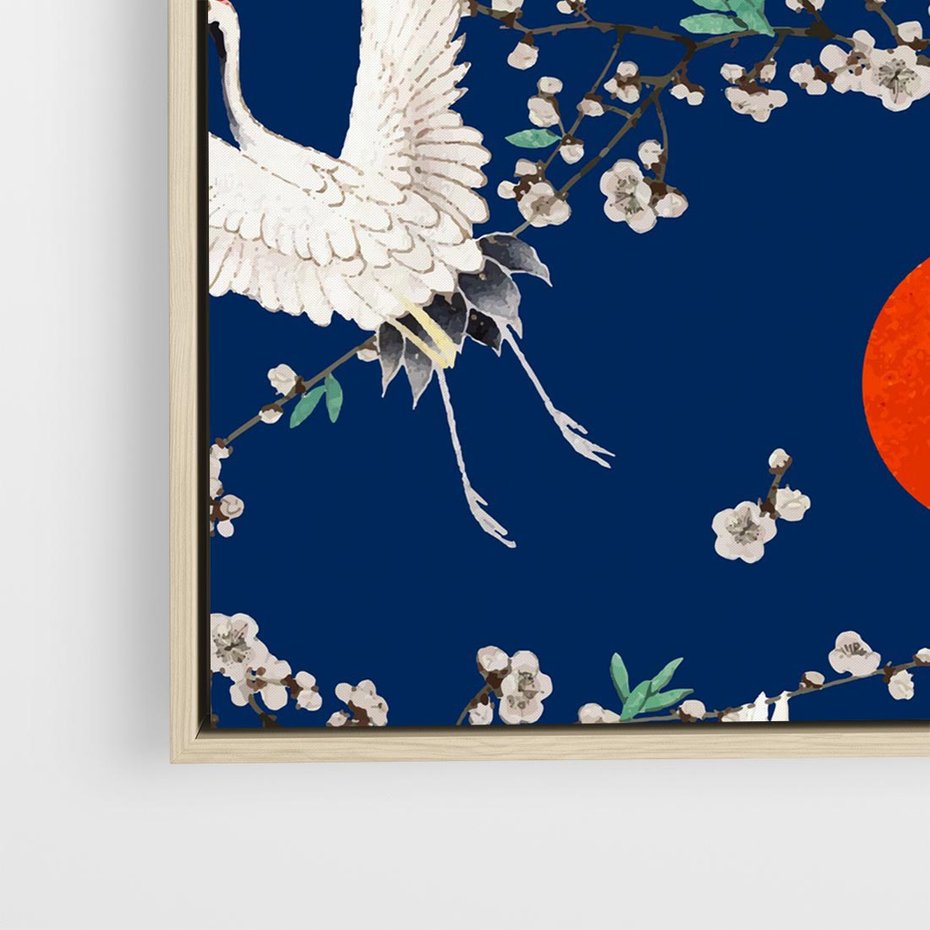 Obraz w ramie 80x80 - Japońskie Żurawie Indygo - sztuka japońska, japonia - rama drewno