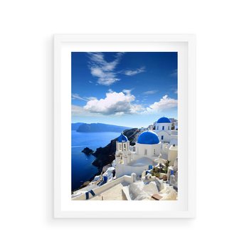 Plakat w ramie 30x40 - Magiczne Widoki - Santorini, perspektywa - rama biała