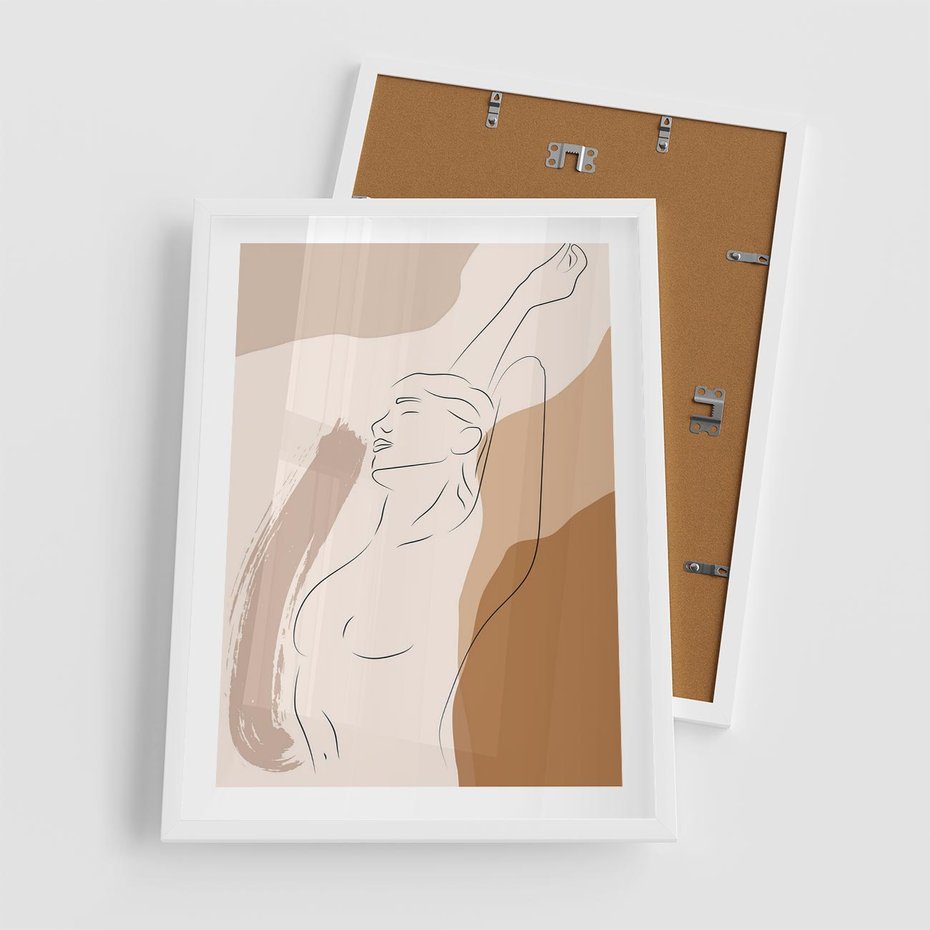 Plakat w ramie 50x70 - Sztuka Nagiej Formy - szkic nagiej kobiety, kolory beżowe - rama biała