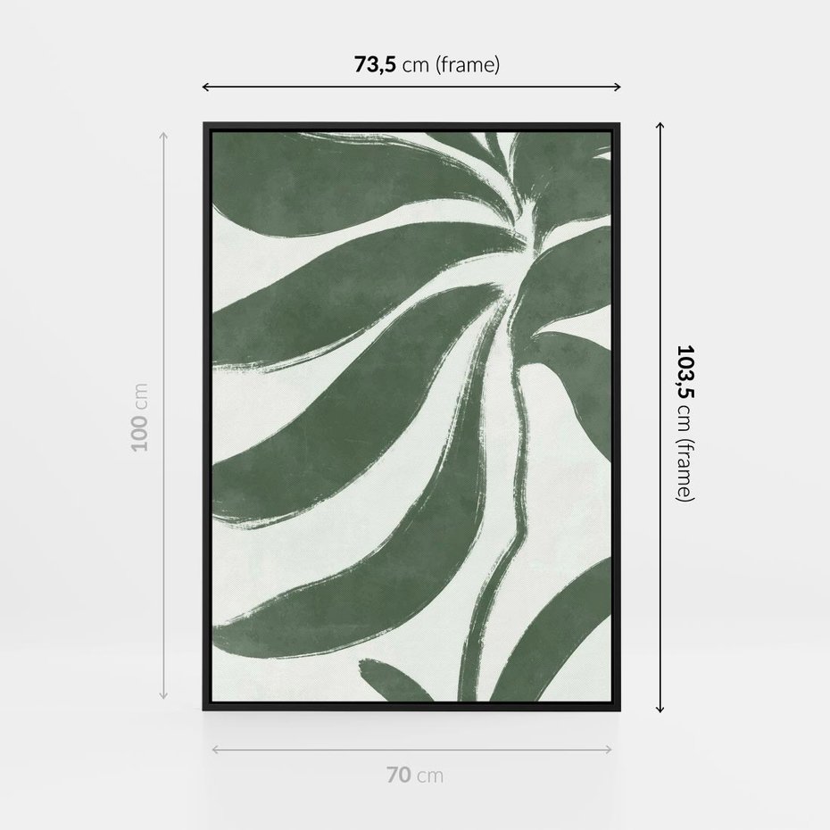Obraz w ramie 70x100 - Zieleń Wewnętrznego Spokoju - zielony plakat, roślinne inspiracje - rama czarna