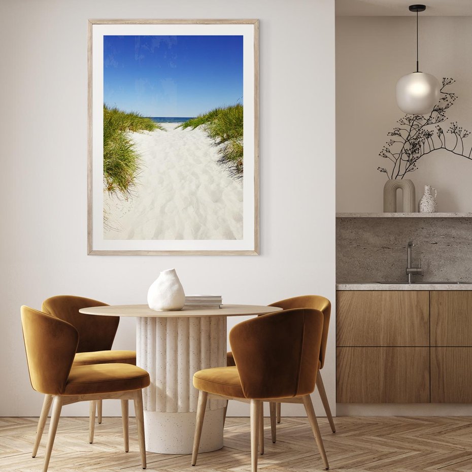 Plakat w ramie 30x40 - Relaks nad Morskimi Wzgórzami - plaża, wydmy - rama drewno